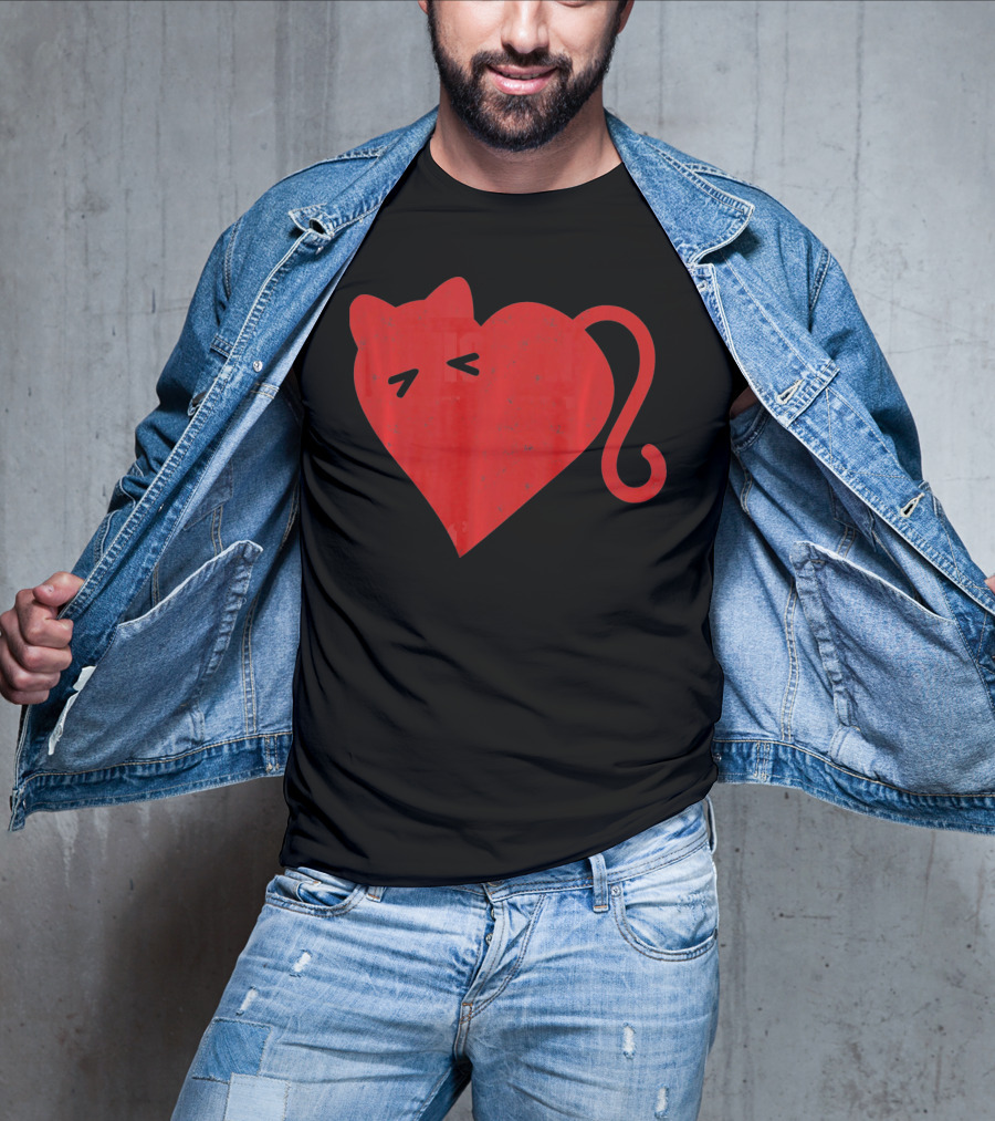 My Cat Is My Valentine Red Heart Distressed Cat Face Tail T-Shirt