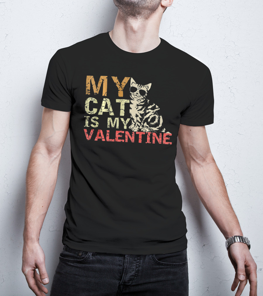 MY CAT IS MY VALENTINE Cute Cat Wearing Sunglasses T-Shirt