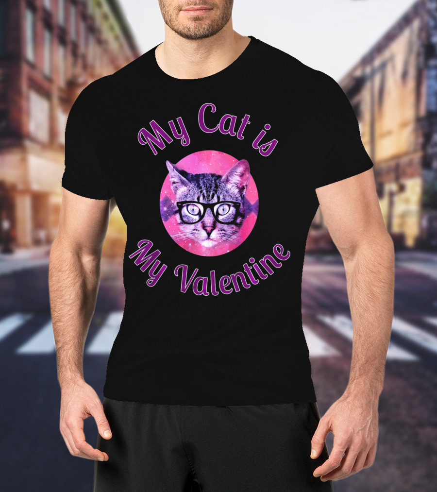 My Cat Is My Valentine Cat Lover Galaxy Glasses T-Shirt
