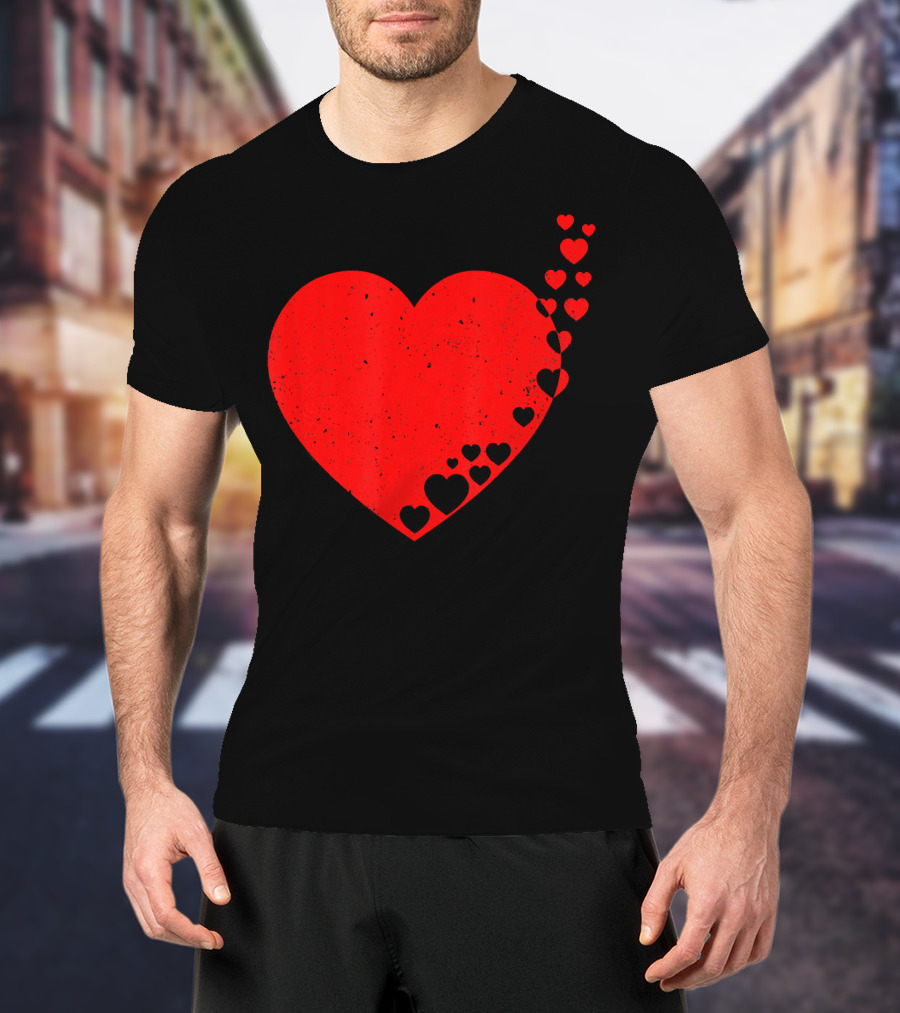 Big Heart Distressed Valentines Red Heart With Small Hearts Fluttering T-Shirt