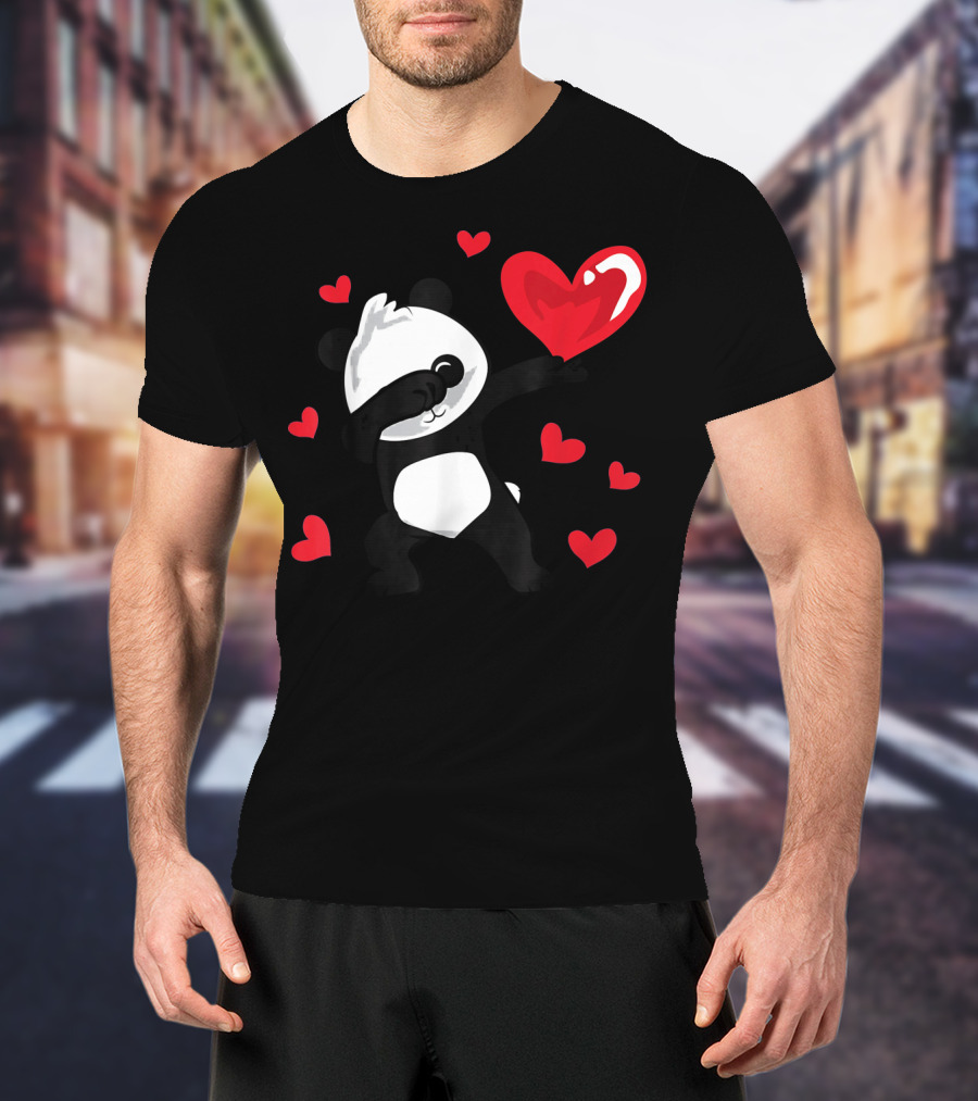 Dabbing Panda With Red Hearts Womens Girls T-Shirt