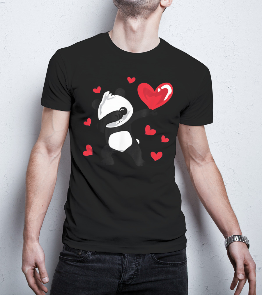 Dabbing Panda With Red Hearts Womens Girls T-Shirt