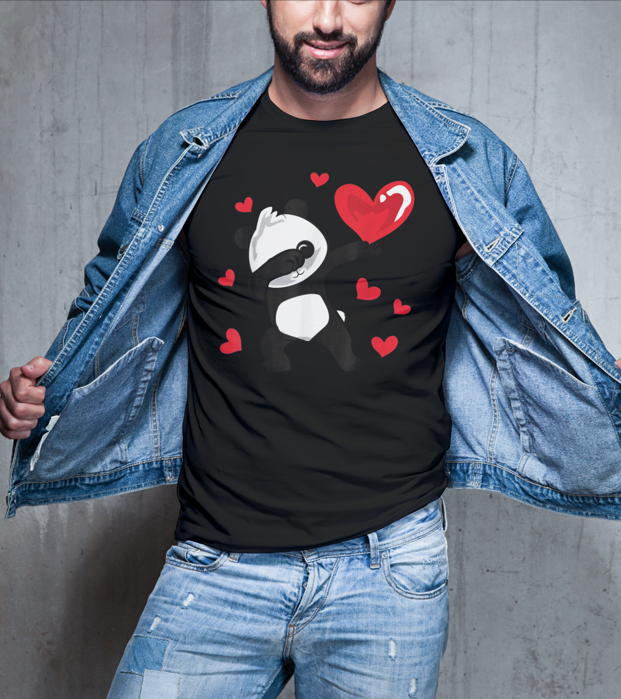 Dabbing Panda With Red Hearts Womens Girls T-Shirt