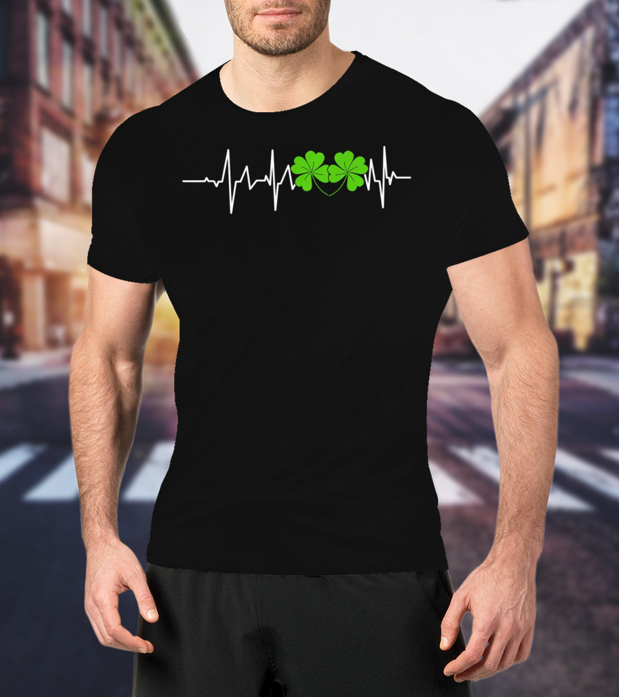St Patricks Shamrocks Heartbeat Monitor T-Shirt