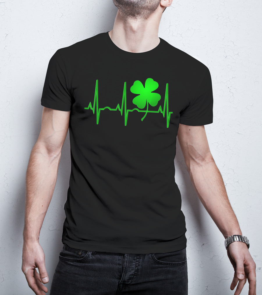 St Patricks Day Irish Shamrock Heartbeat EKG T-Shirt