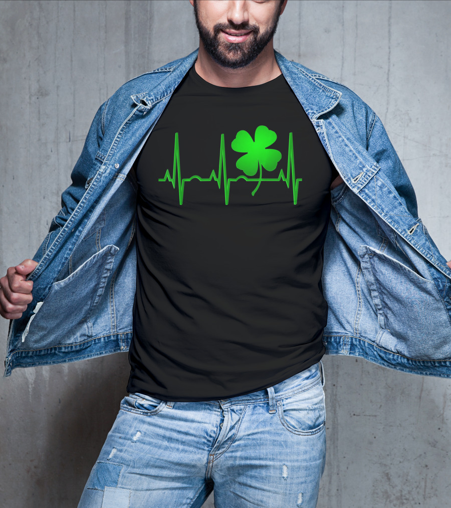 St Patricks Day Irish Shamrock Heartbeat EKG T-Shirt