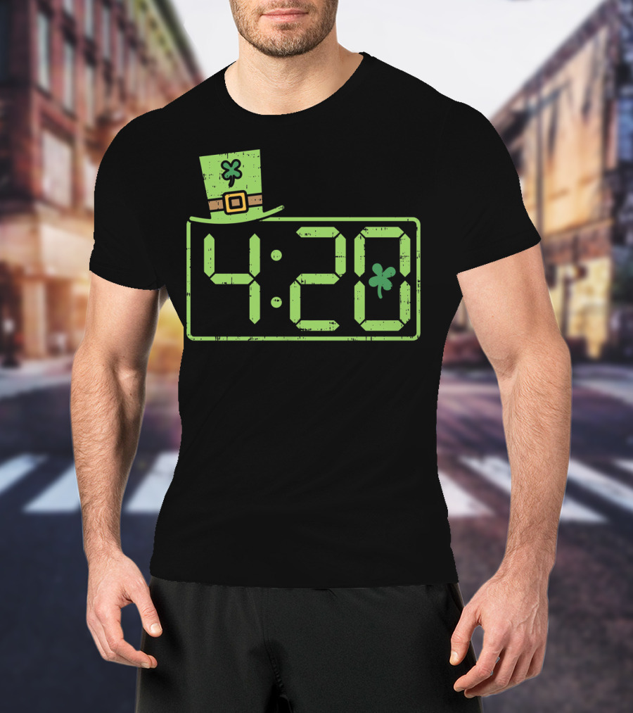 St Patricks Day 420 Clock With Leprechaun Hat And Shamrock T-Shirt