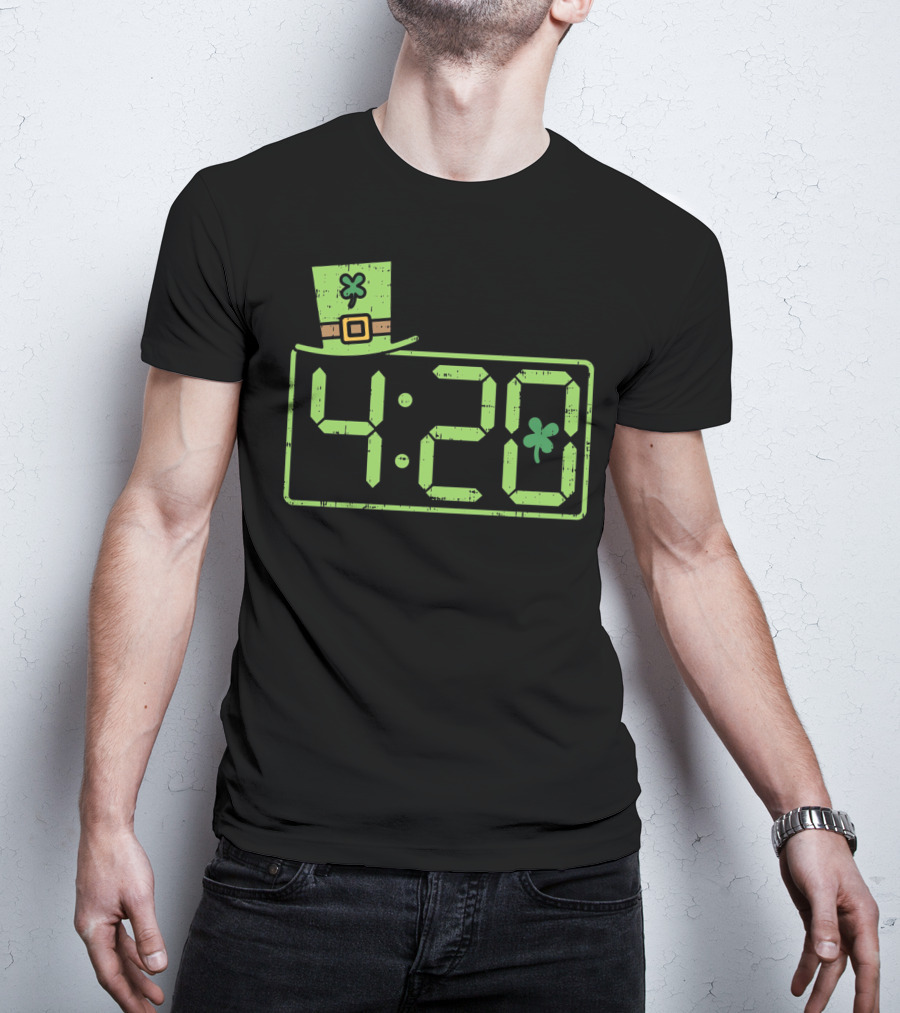 St Patricks Day 420 Clock With Leprechaun Hat And Shamrock T-Shirt
