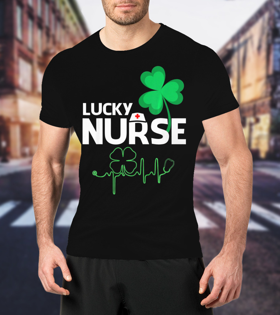 Lucky Nurse Shamrock Heartbeat St. Patricks Day T-Shirt