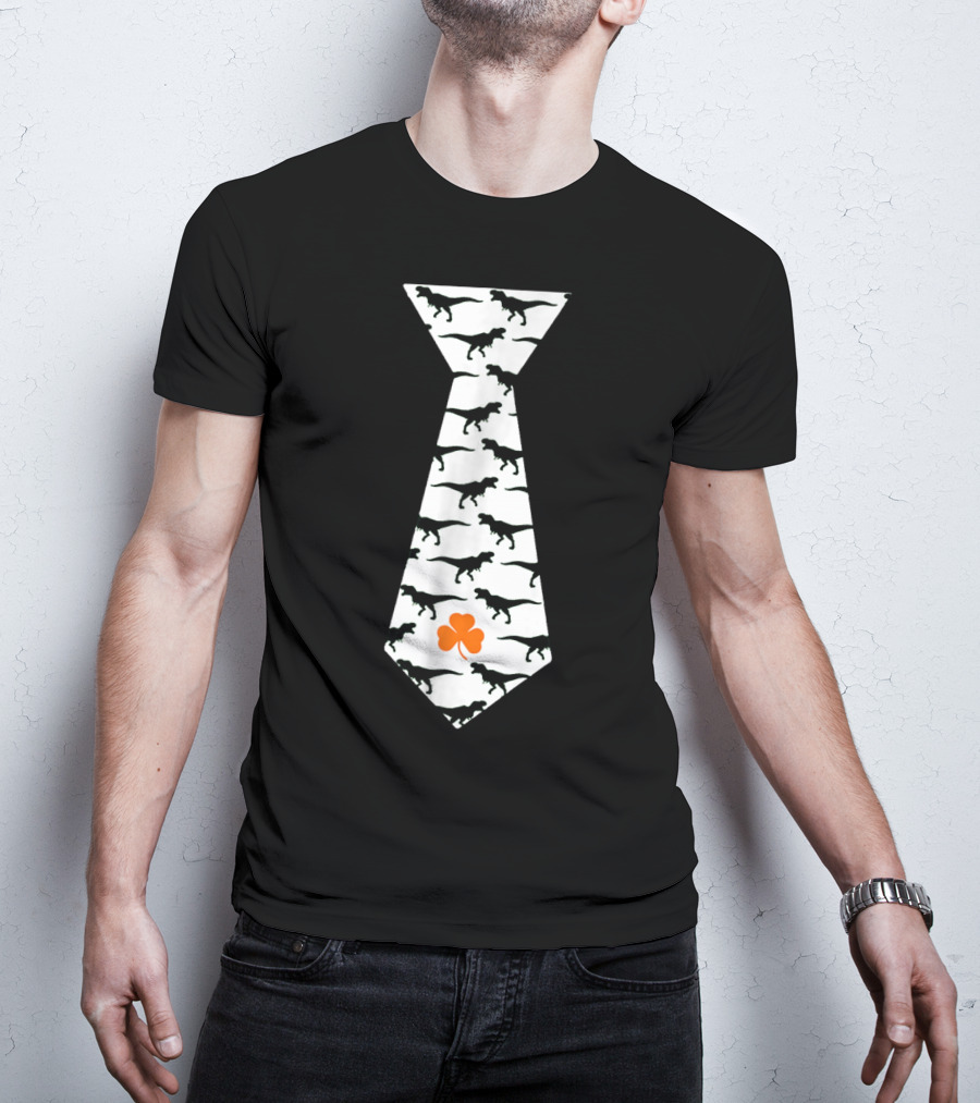 Cool St Patricks Day Dinosaur Tie Clover T-Shirt