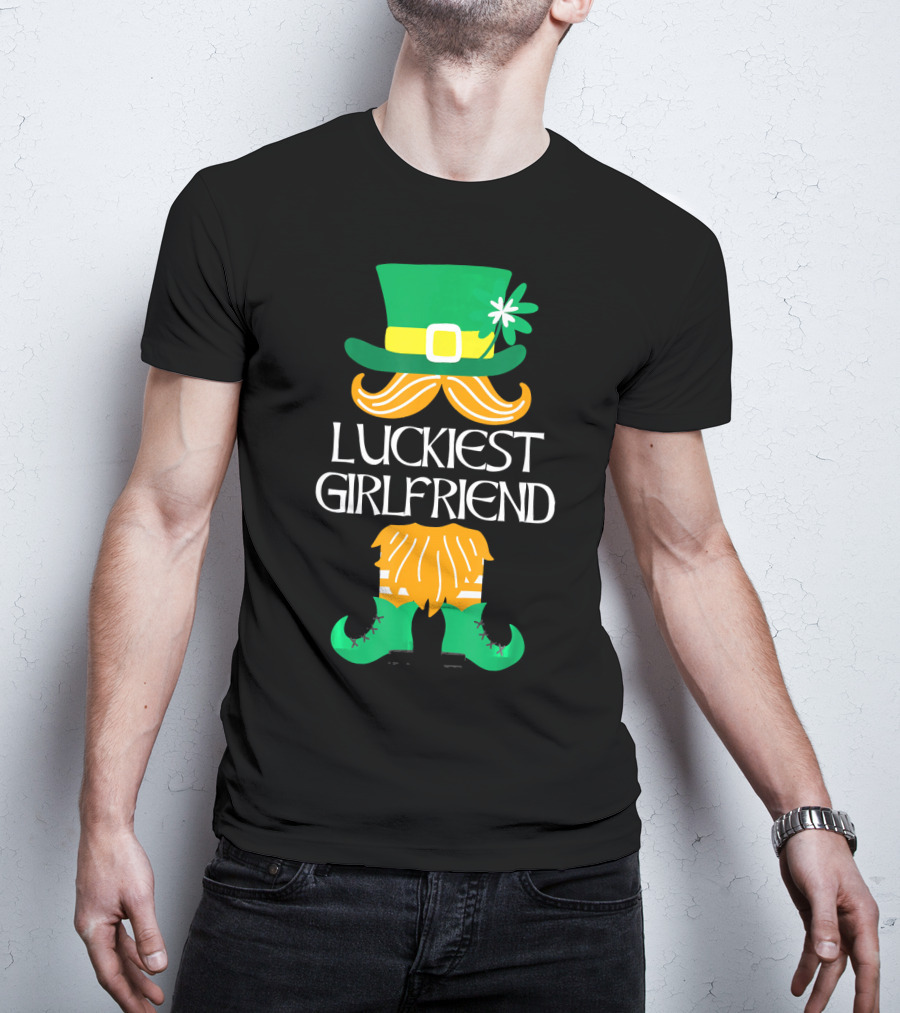 Luckiest Girlfriend Leprechaun Hat Beard Green Boots T-Shirt