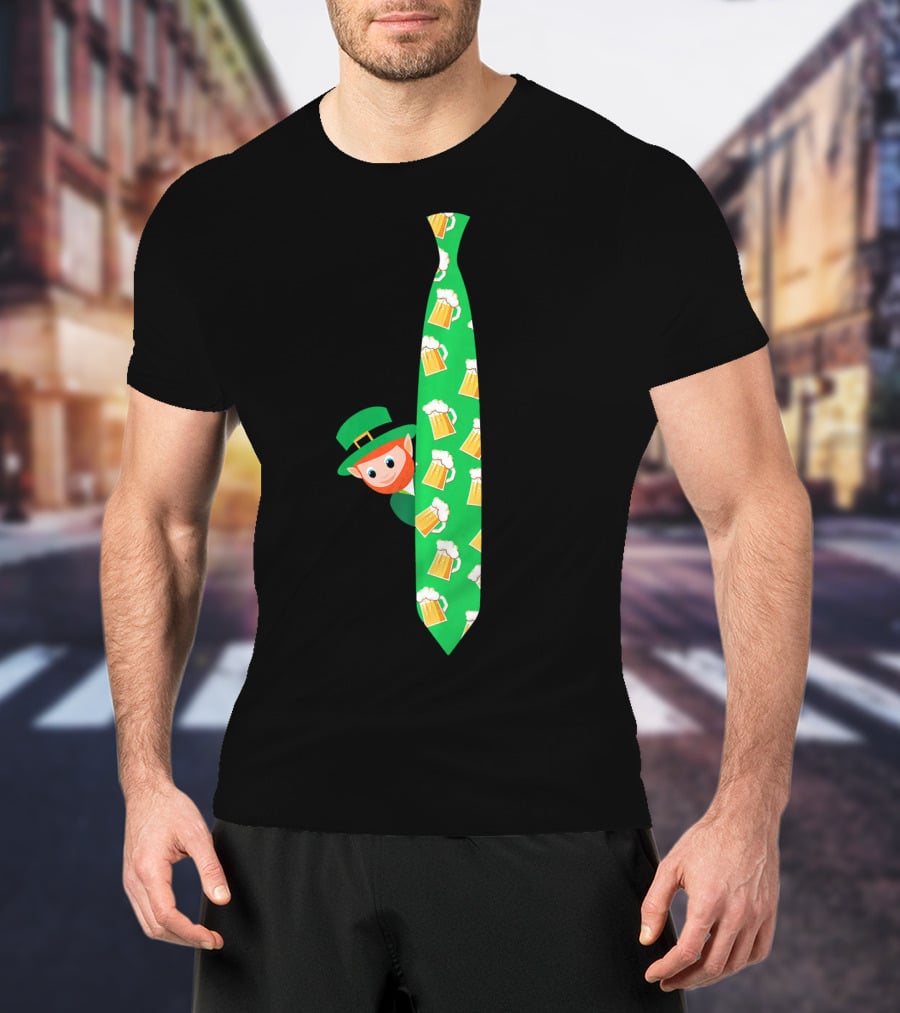 Leprechaun With Beer Mug On Green Tie T-Shirt