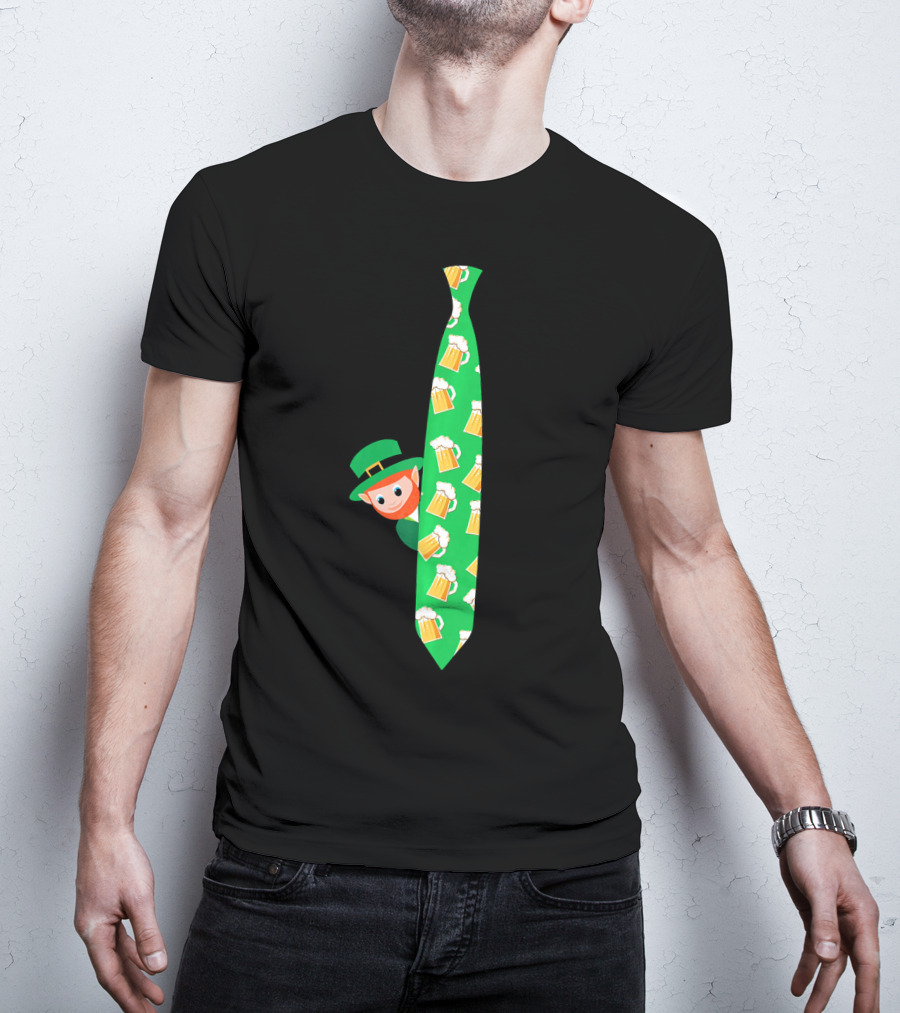 Leprechaun With Beer Mug On Green Tie T-Shirt