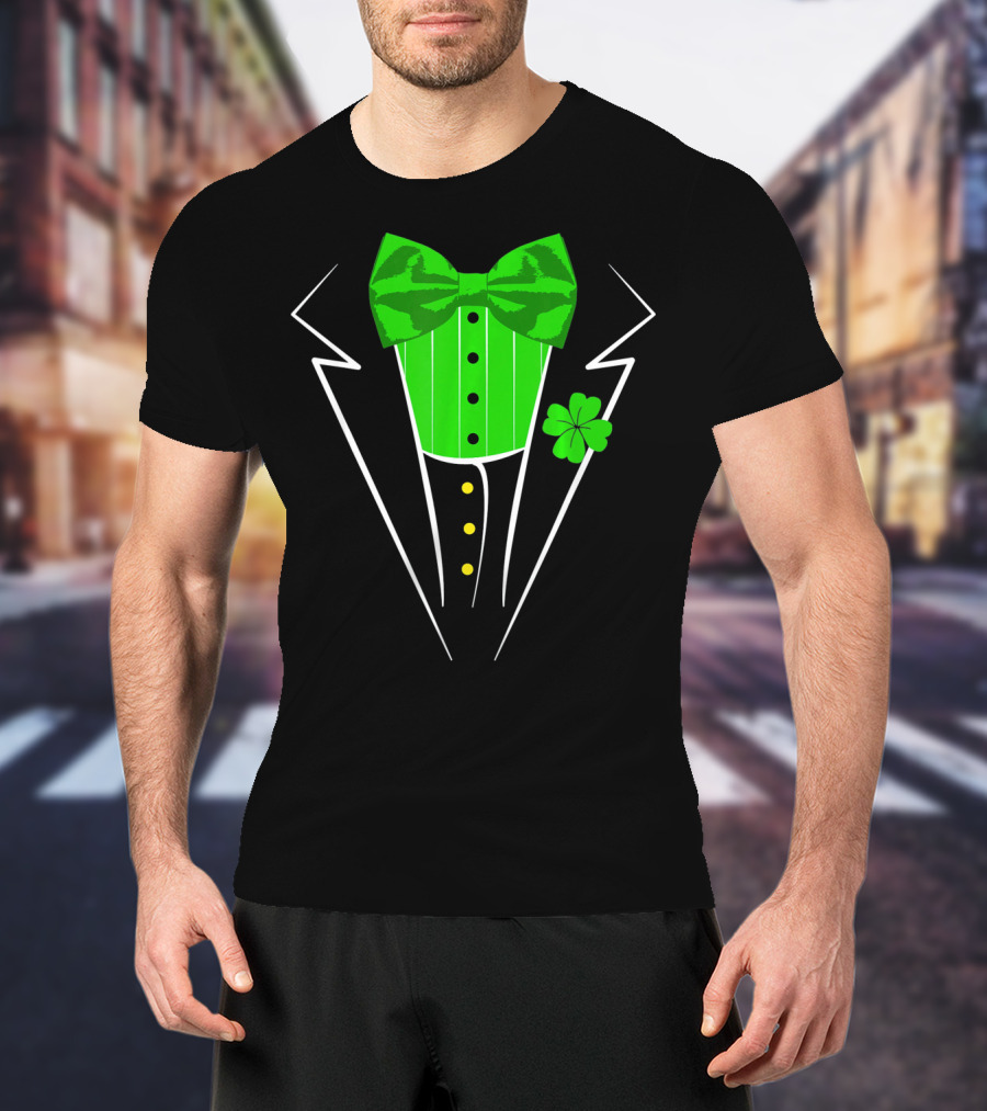 Saint Patricks Day Irish Tuxedo Clover Bow Tie T-Shirt