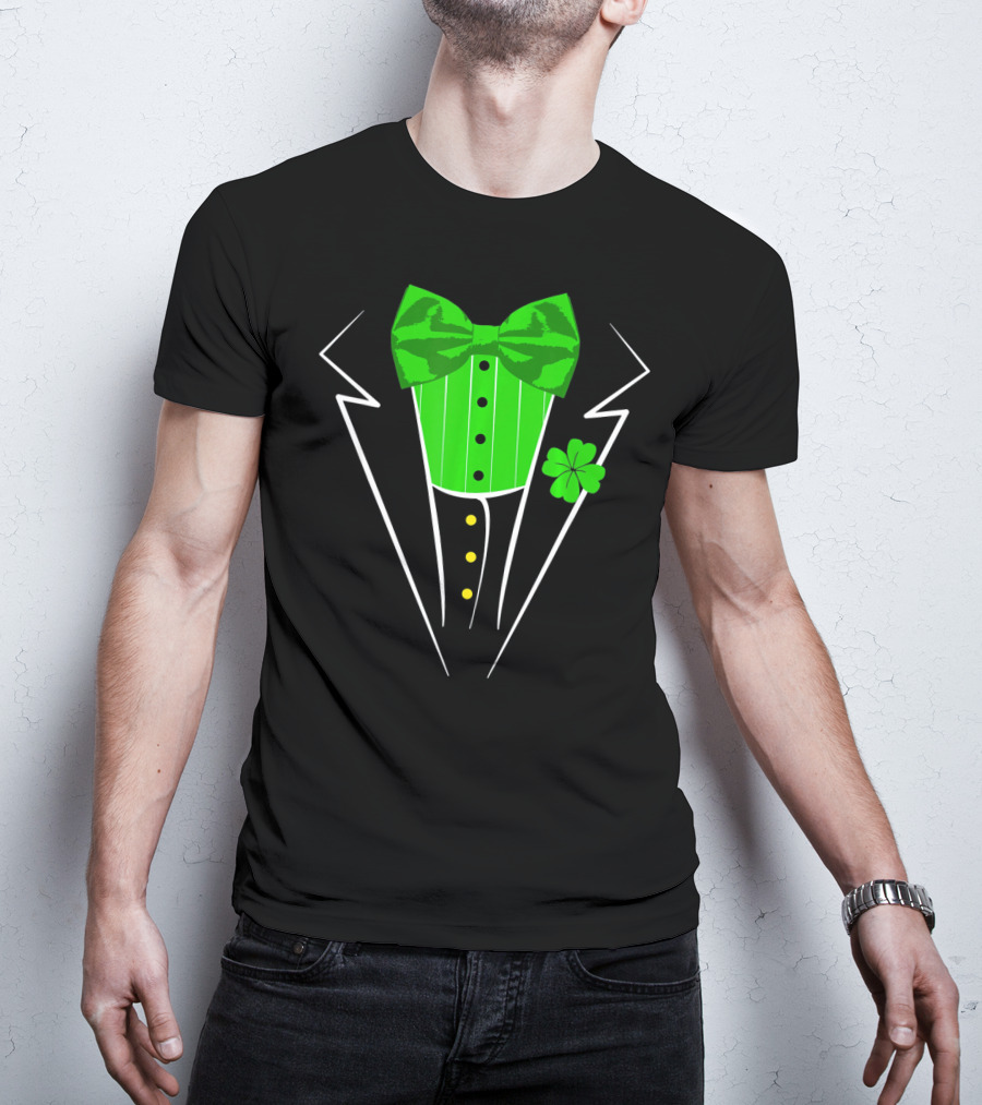 Saint Patricks Day Irish Tuxedo Clover Bow Tie T-Shirt