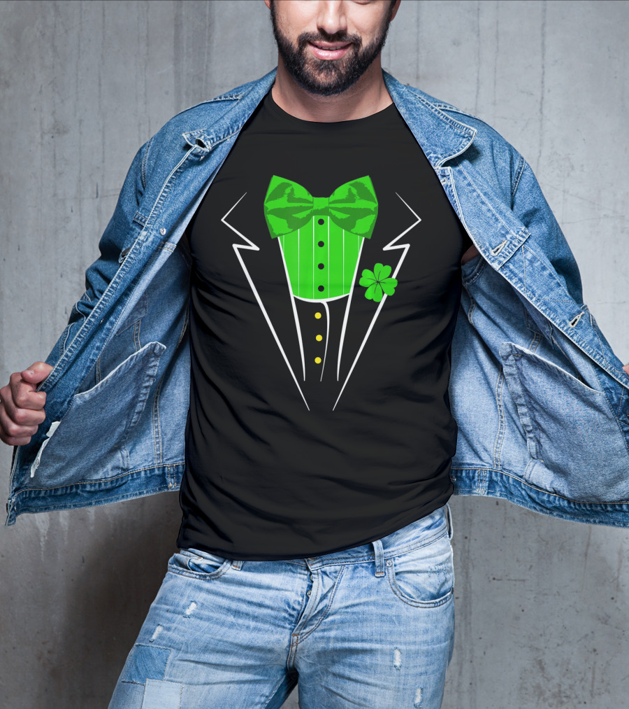 Saint Patricks Day Irish Tuxedo Clover Bow Tie T-Shirt