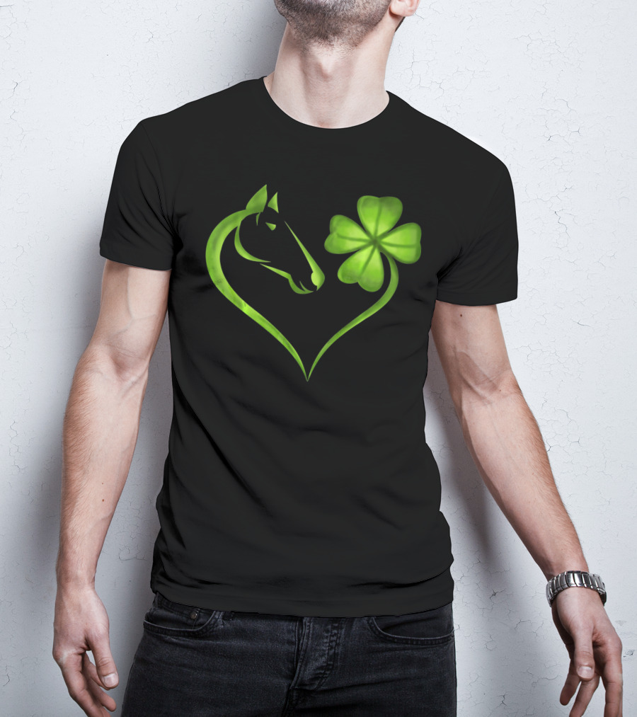 Horse Lucky Clover Heart Shape St. Patrick's Day T-Shirt