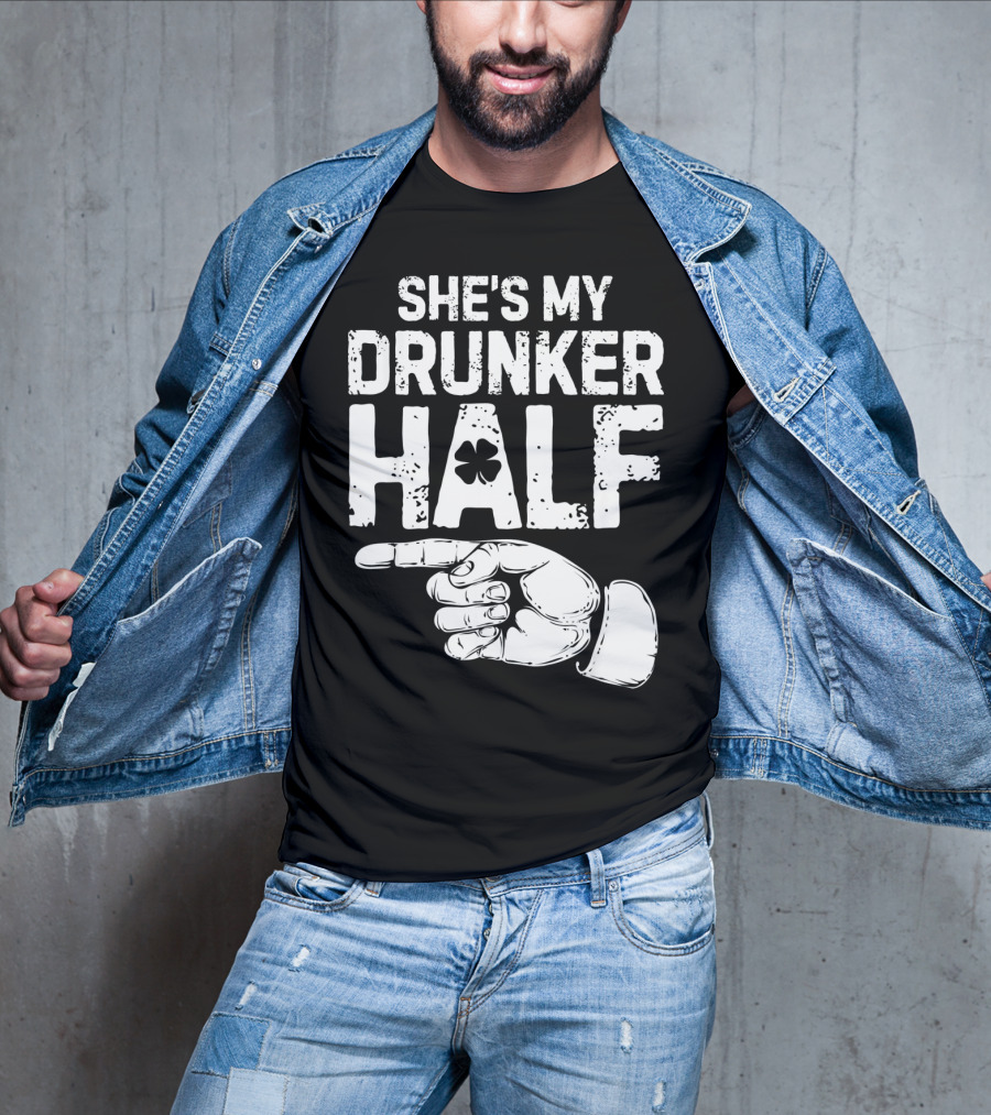 St Patricks Day She's My Drunker Half Shamrock Hand Pointer T-Shirt