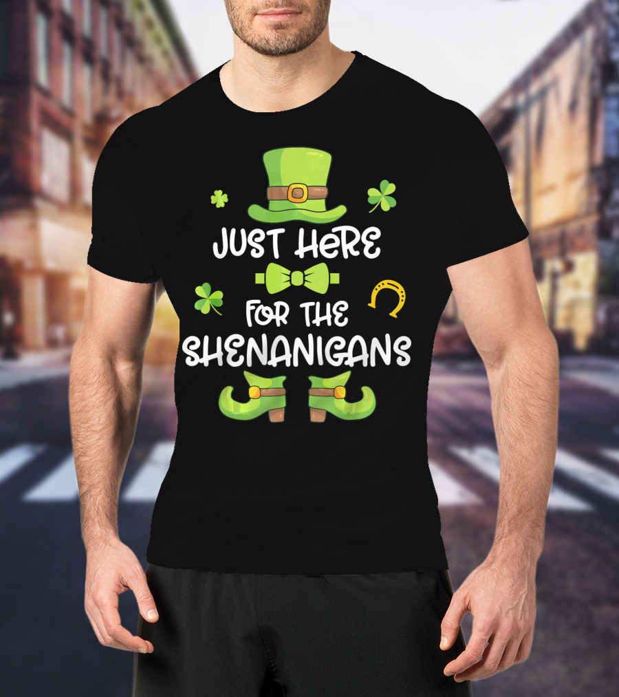 Just Here For The Shenanigans Leprechaun Dance Shamrock Gold T-Shirt