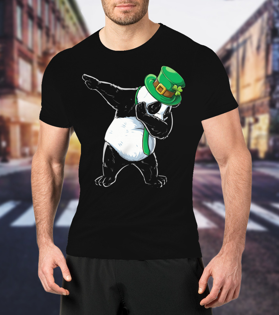 Dabbing Panda St Patricks Day Hat And Green Scarf T-Shirt