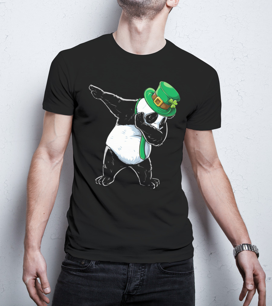 Dabbing Panda St Patricks Day Hat And Green Scarf T-Shirt