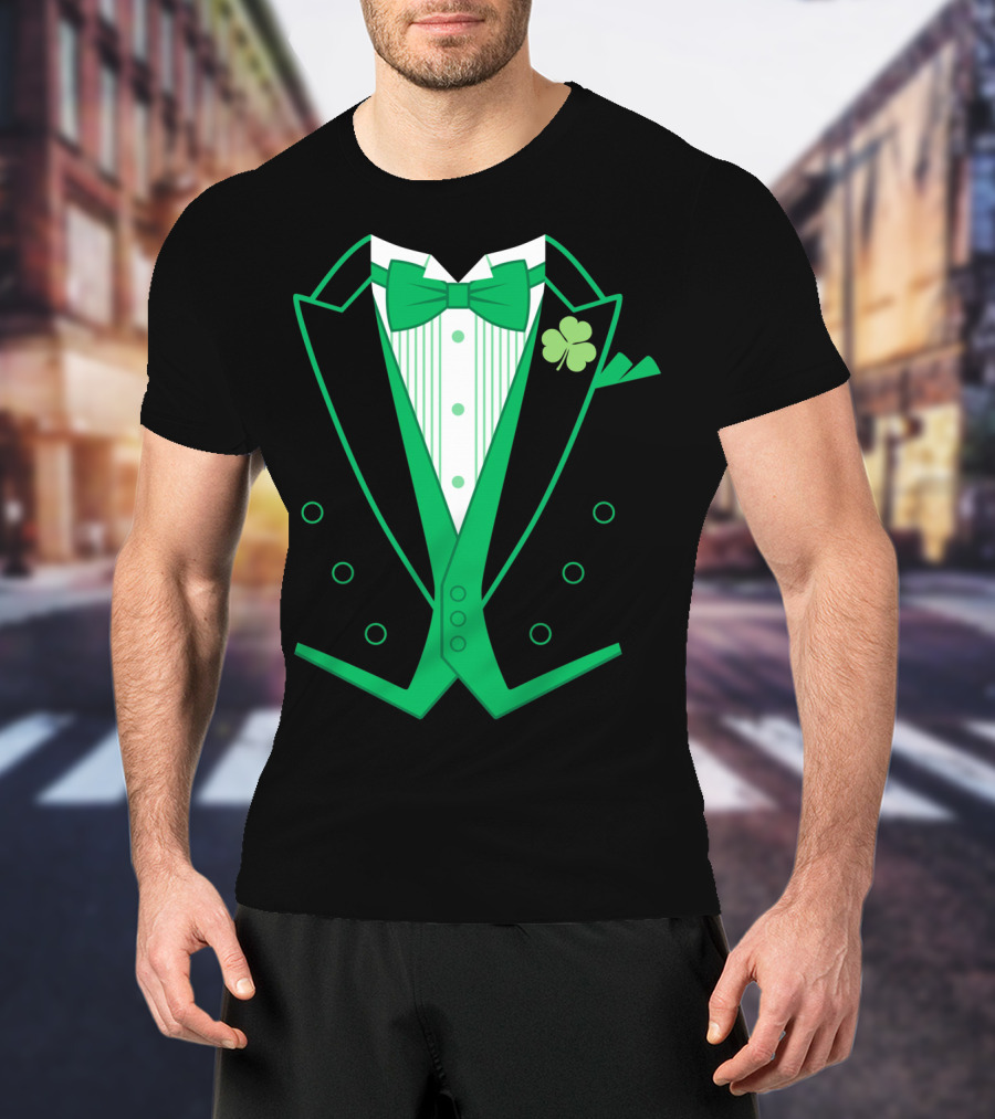 Green Bow Tie And Clover Tuxedo T-Shirt