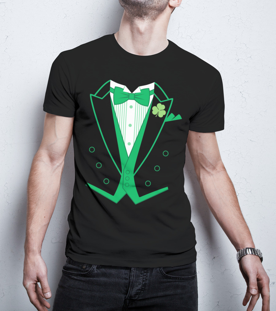 Green Bow Tie And Clover Tuxedo T-Shirt