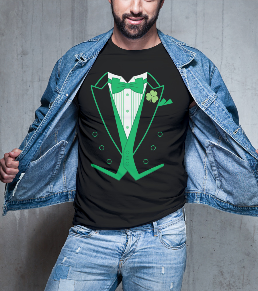 Green Bow Tie And Clover Tuxedo T-Shirt