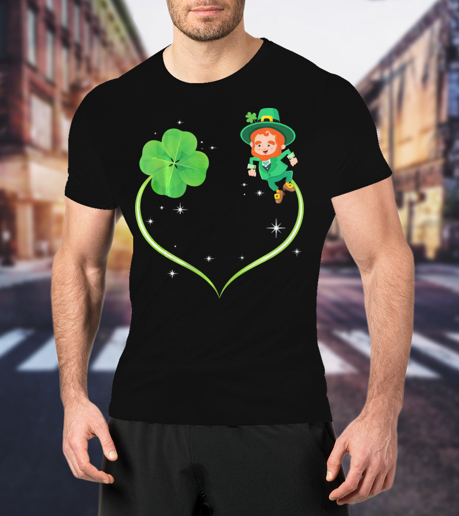 Leprechaun Flying With Shamrocks And Stars T-Shirt