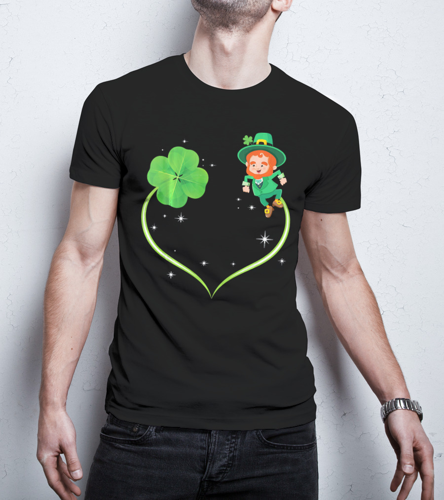 Leprechaun Flying With Shamrocks And Stars T-Shirt
