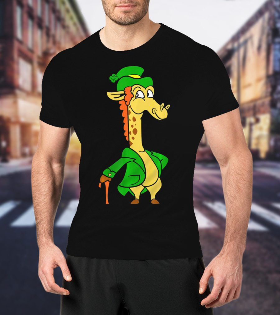 Funny Cool St. Patricks Day Giraffe Iris Leprechaun T-Shirt