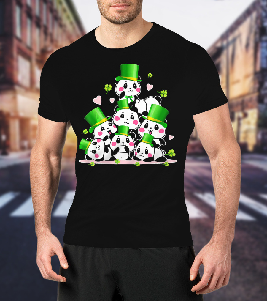 St Patricks Day Leprechaun Panda Cute Irish Lucky Clovers T-Shirt