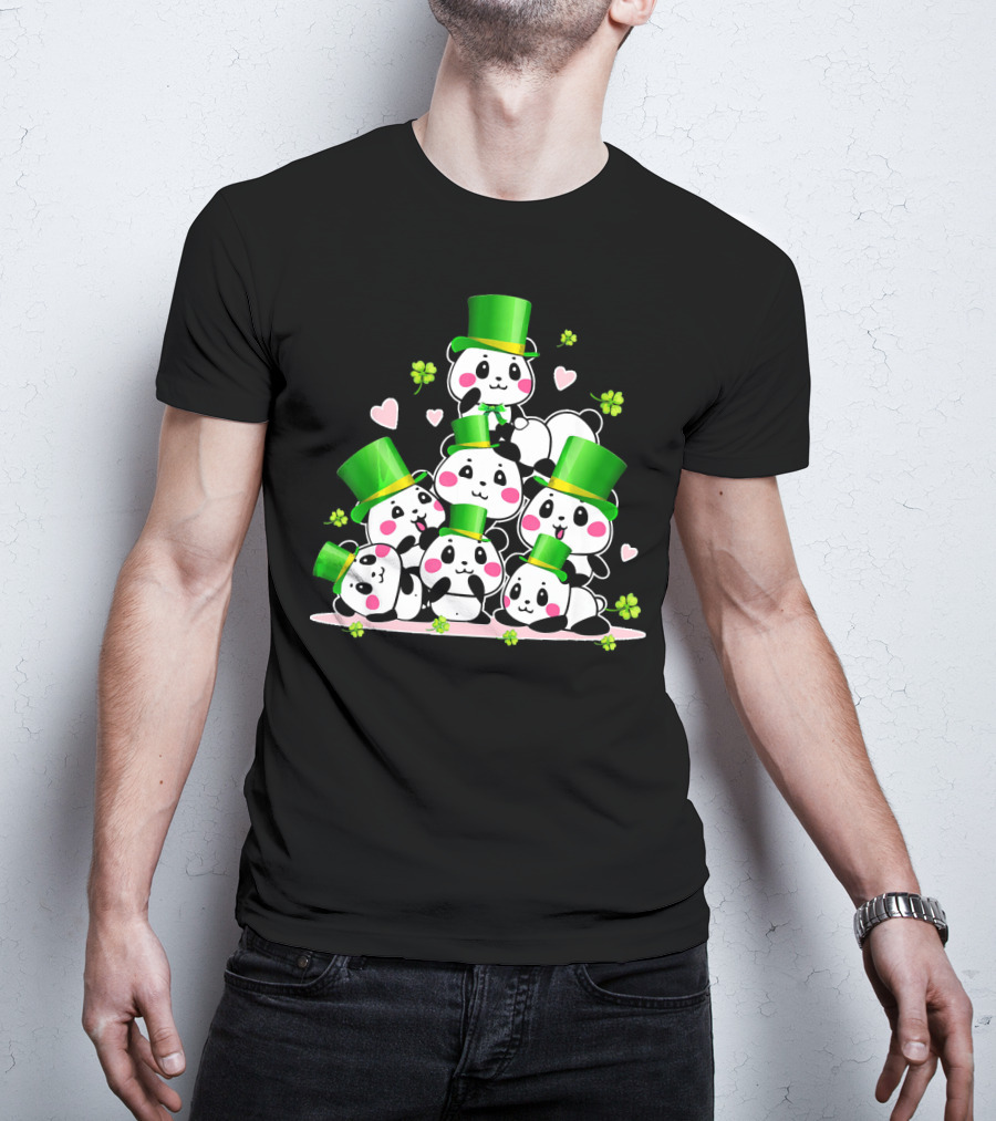 St Patricks Day Leprechaun Panda Cute Irish Lucky Clovers T-Shirt