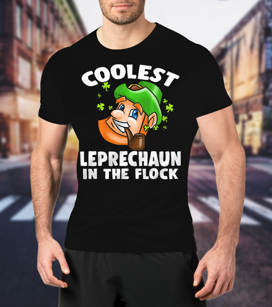Coolest Leprechaun In The Flock Shamrock Pipe Hat Cartoon T-Shirt