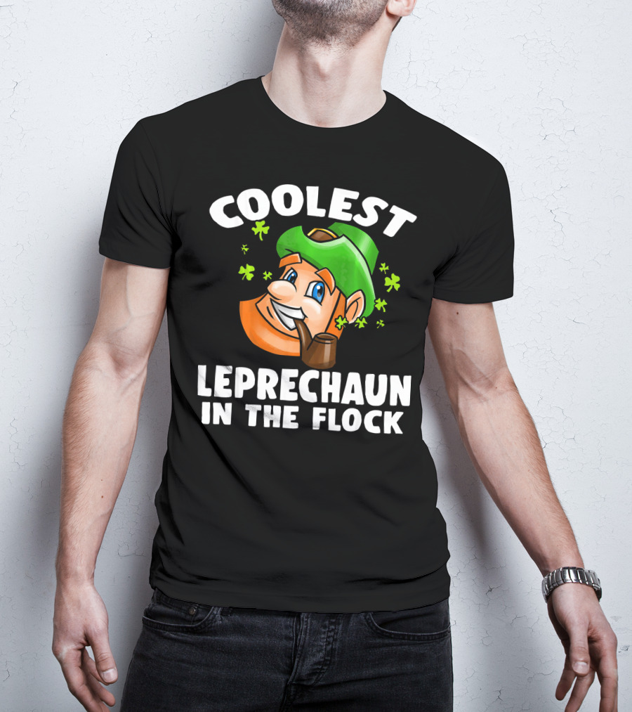 Coolest Leprechaun In The Flock Shamrock Pipe Hat Cartoon T-Shirt