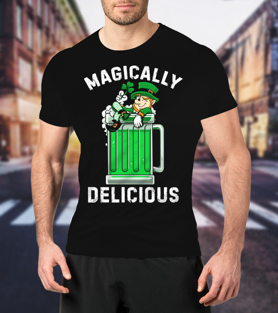 Magically Delicious Leprechaun Beer Mug Clover T-Shirt