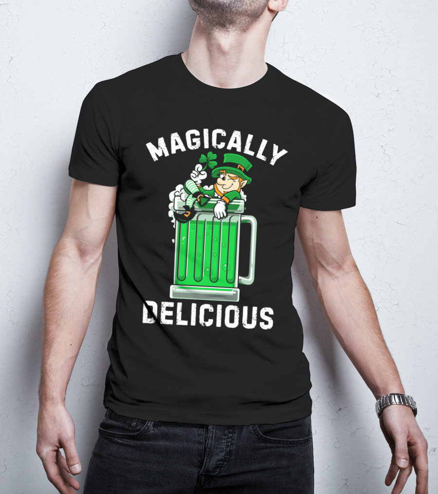 Magically Delicious Leprechaun Beer Mug Clover T-Shirt