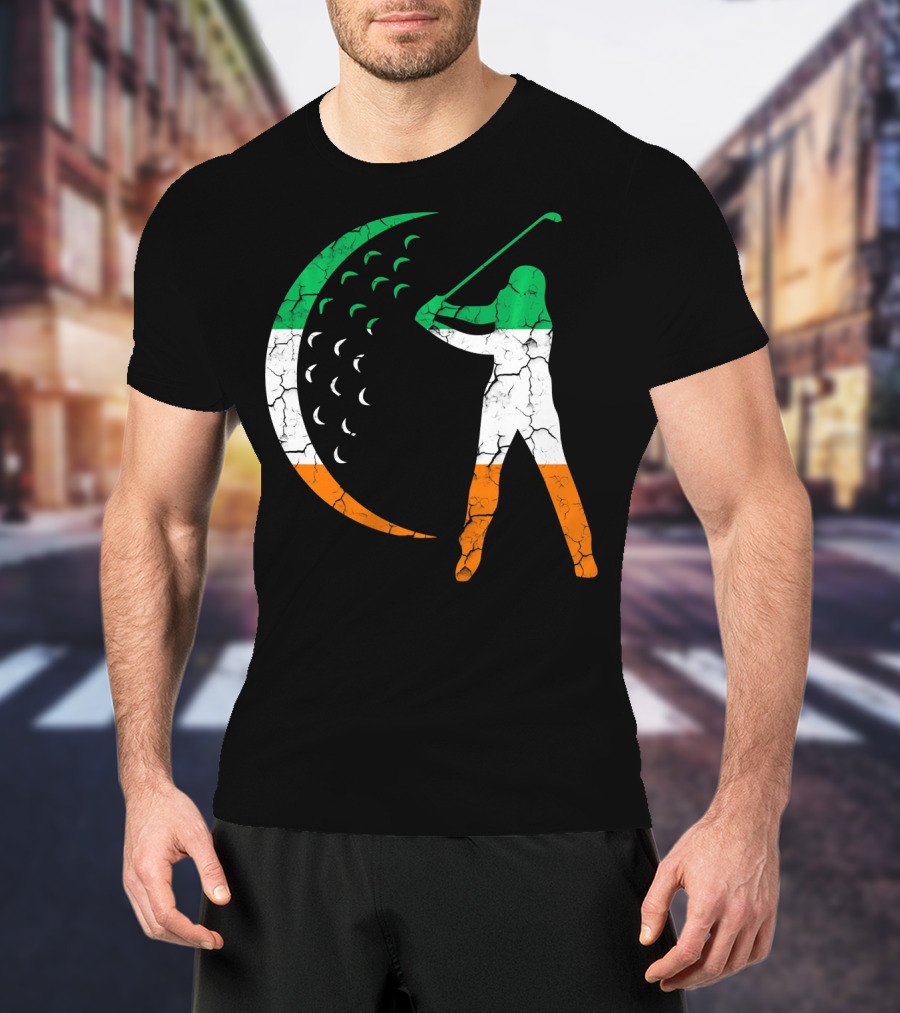 Irish Golf Swing With Ireland Flag Colors T-Shirt