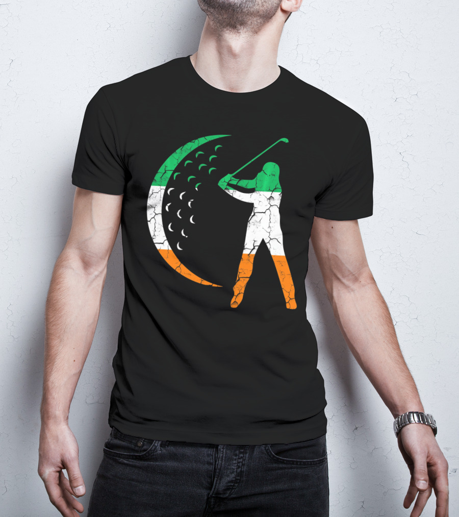 Irish Golf Swing With Ireland Flag Colors T-Shirt