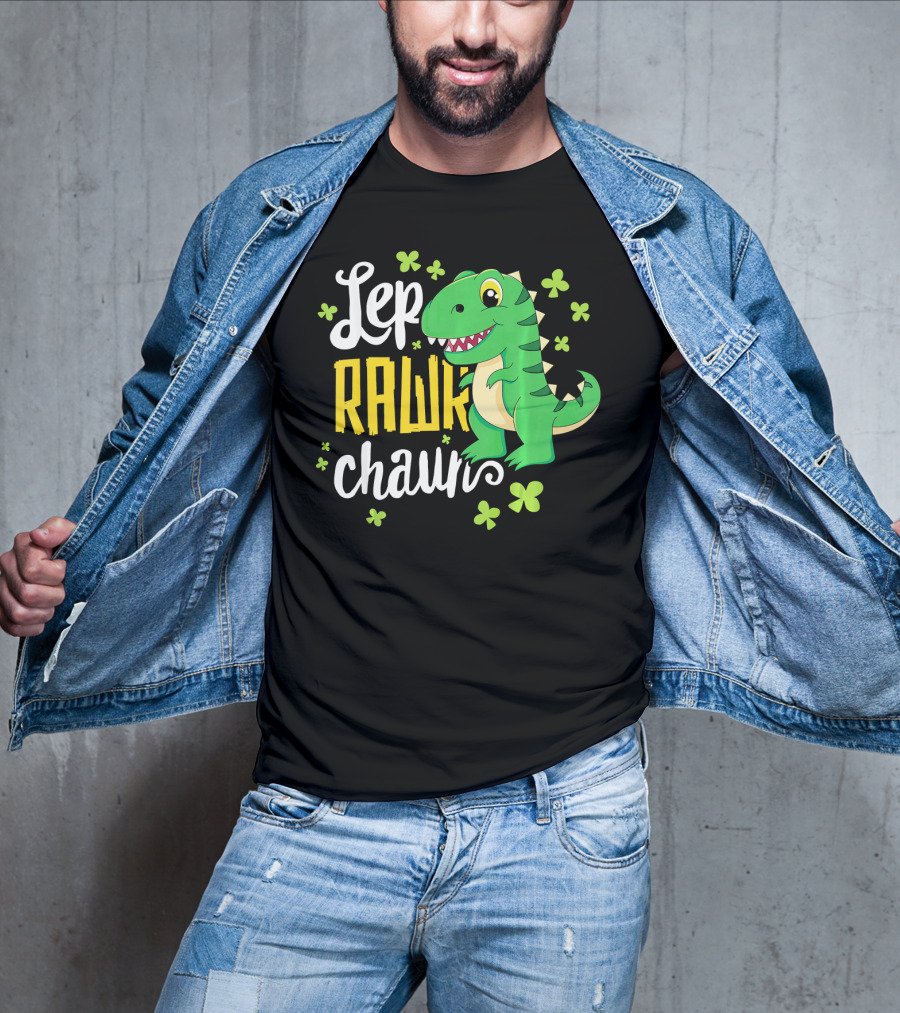 Lep Rawr Chawn Dinosaur With Shamrocks T-Shirt