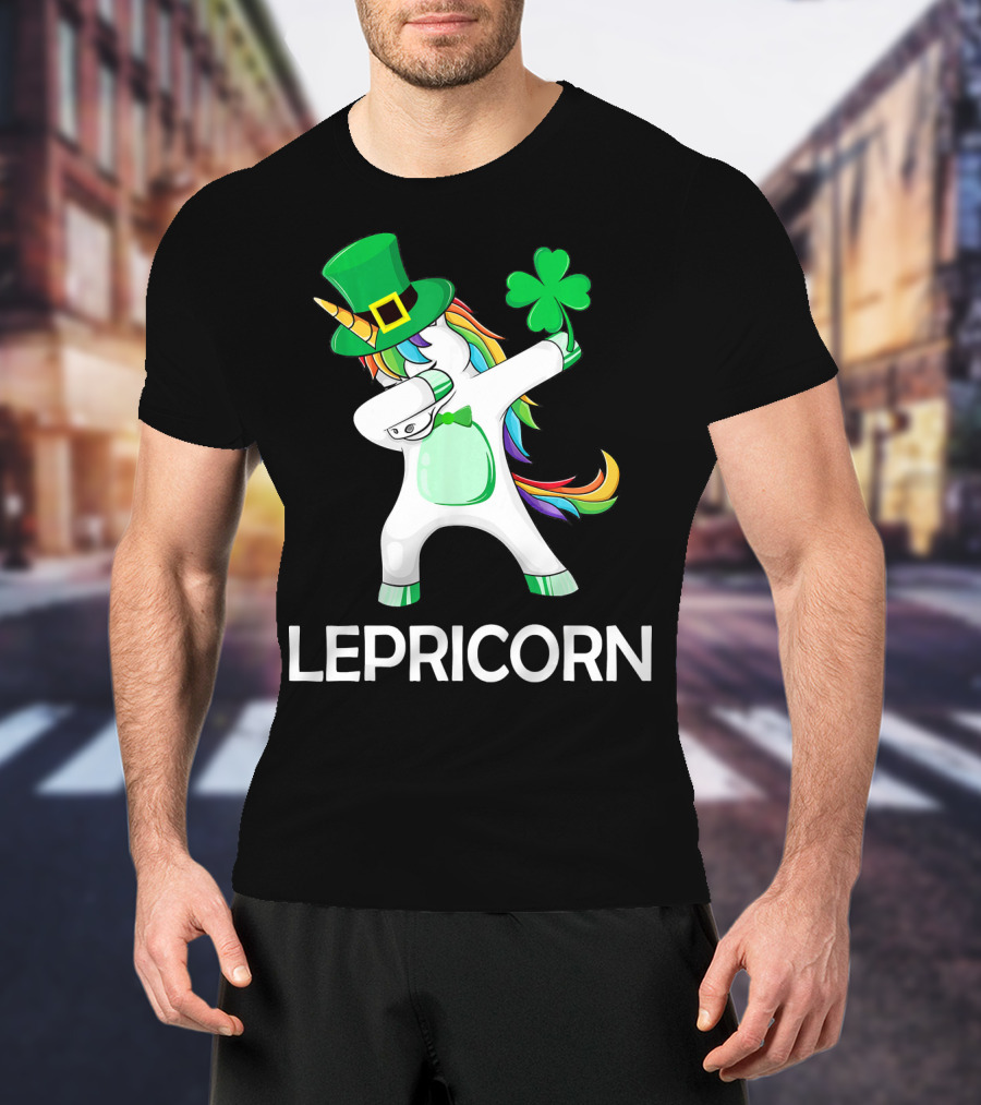 Lepricorn Unicorn Leprechaun Dabbing With Shamrock And Green Hat T-Shirt