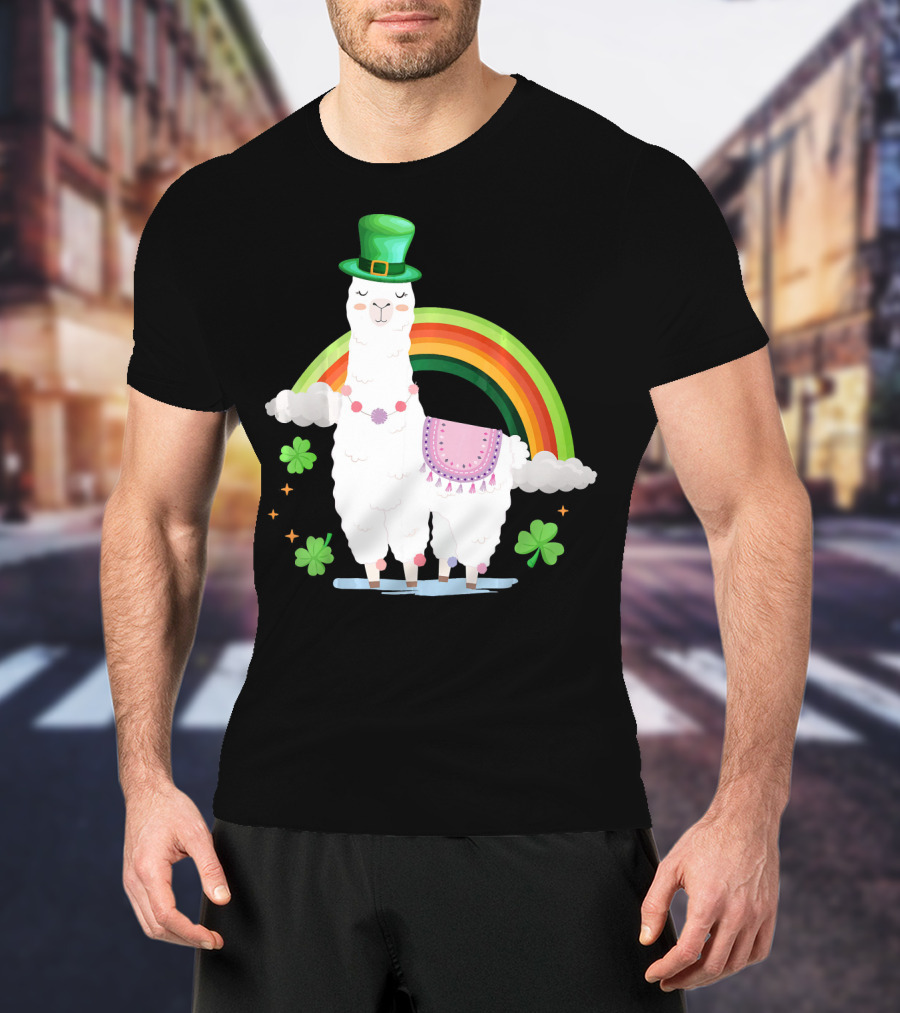 Llama St Patricks Day Rainbow Leprechaun Hat With Shamrocks T-Shirt