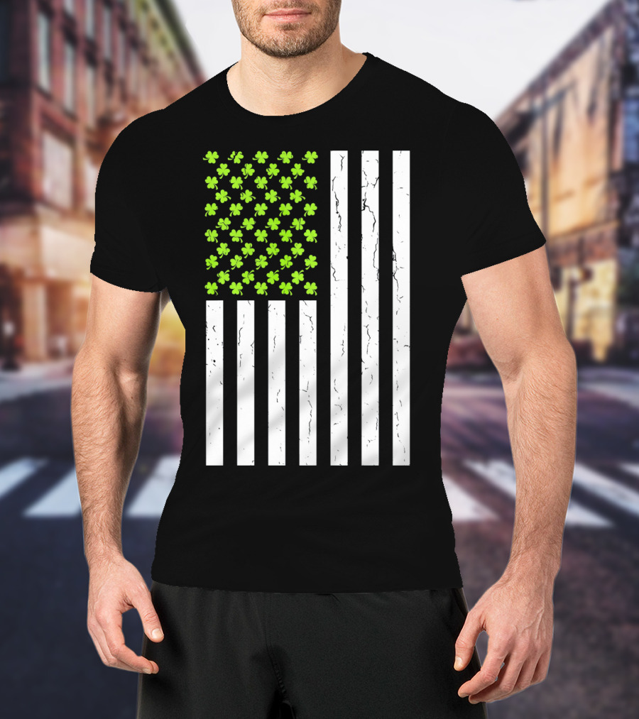 St Patricksday Shamrock American Flag T-Shirt