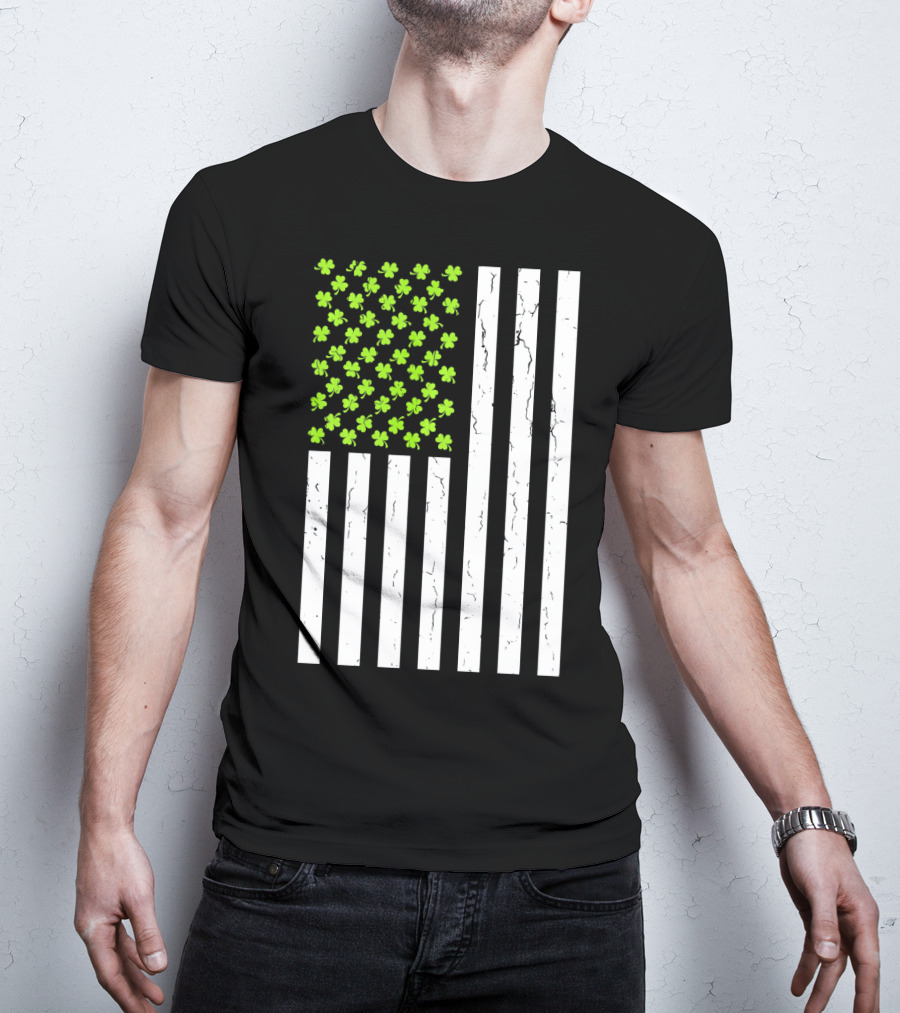 St Patricksday Shamrock American Flag T-Shirt