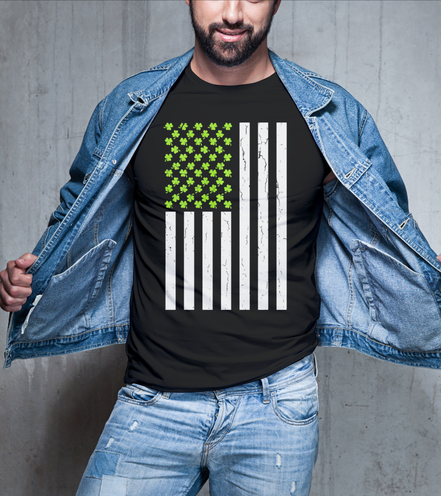 St Patricksday Shamrock American Flag T-Shirt
