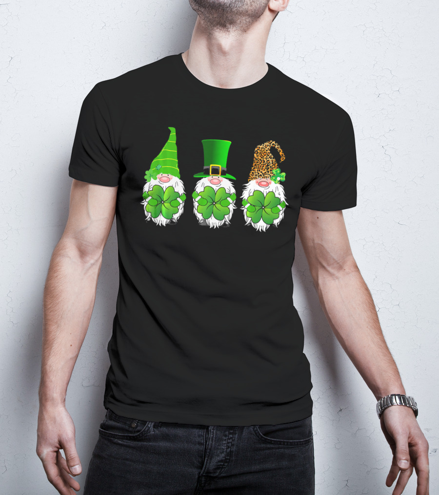 Gnomes Shamrock Leprechaun Green Leopard Saint Patrick's Day T-Shirt