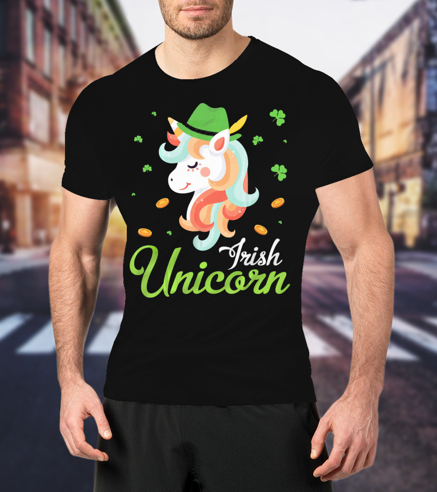 Irish Unicorn Leprechaun Gold Shamrocks T-Shirt