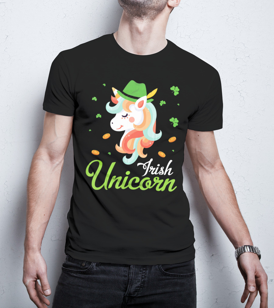 Irish Unicorn Leprechaun Gold Shamrocks T-Shirt