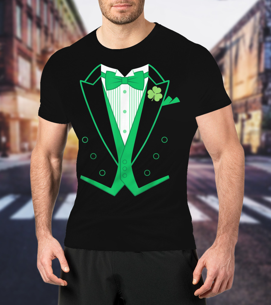 Irish Tuxedo Green Shamrock Bow Tie St. Patrick's Day T-Shirt