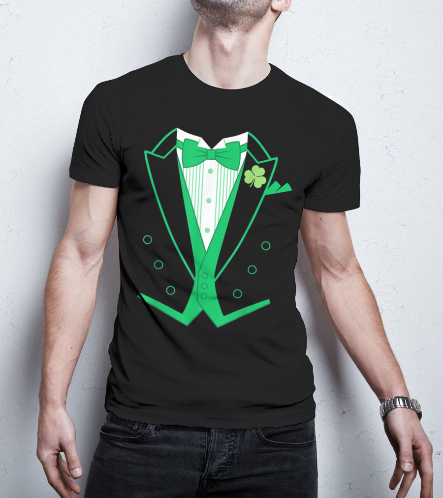 Irish Tuxedo Green Shamrock Bow Tie St. Patrick's Day T-Shirt